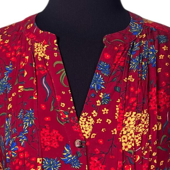 Maeve Anthropologie Women's Shirt Button Up Floral Pleated Colorful Spring Top M - Picture 4 of 9